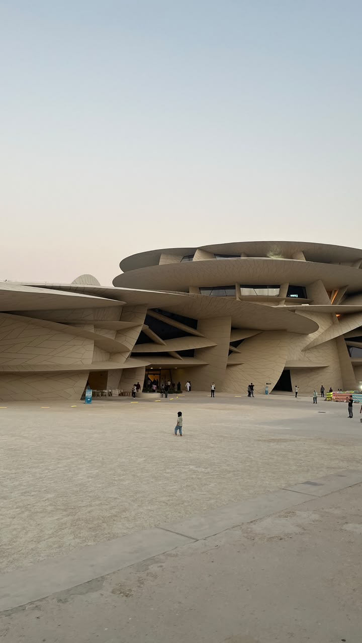 The overlapping disc-shaped exterior of the National Museum of Qatar.